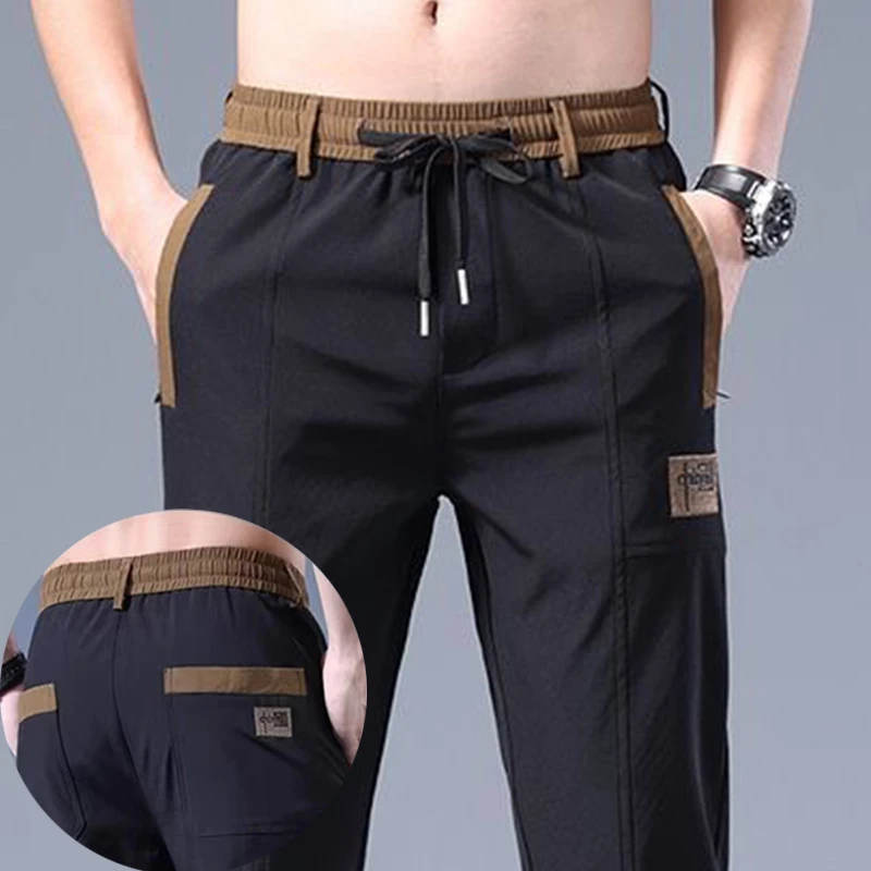 秋冬季加绒保暖休闲裤男士修身显瘦国潮刺绣松紧腰直筒运动裤子男