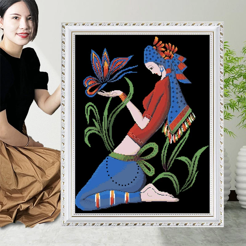 云南重彩十字绣2024年新款线绣客厅自己绣简单人物心舞飞扬小件