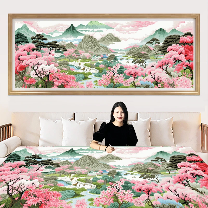桃源人家十字绣2024年新款线绣客厅自己绣简单迎春图山水风景大幅
