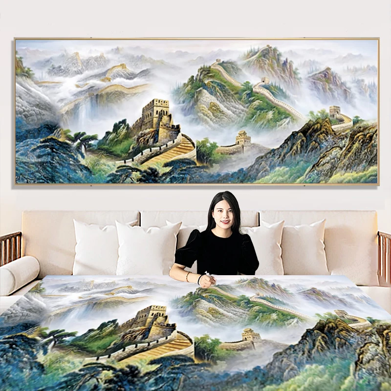 万里长城十字绣2024新款线绣客厅自己绣简单风景山水画