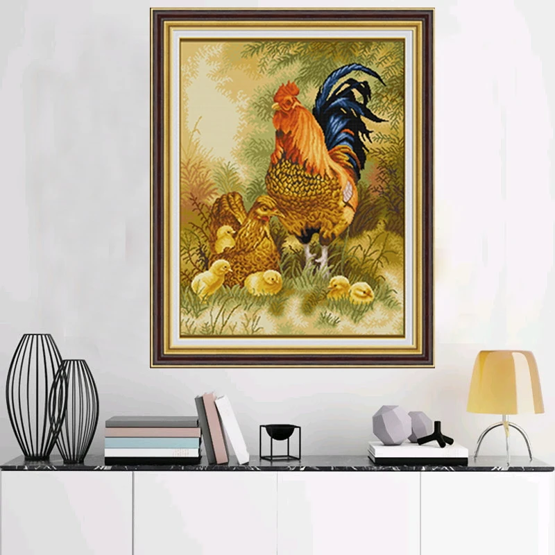 幸福满怀十字绣2024年新款线绣客厅自己绣简约现代风公鸡母鸡满绣