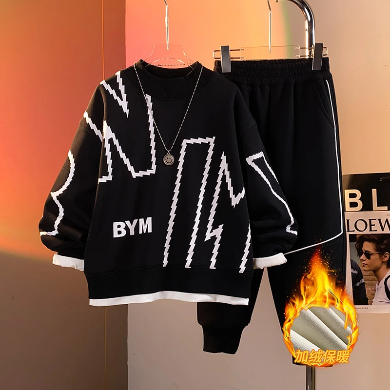 BCA中大童青少年秋冬季假两件加绒加厚卫衣套装DF-套装2727