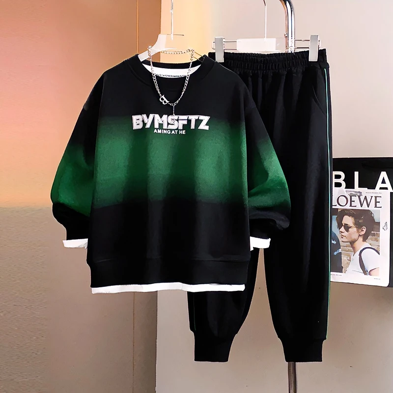 男童春秋季字母印花长袖时尚潮流宽松长裤薄款套装DF-套装1462