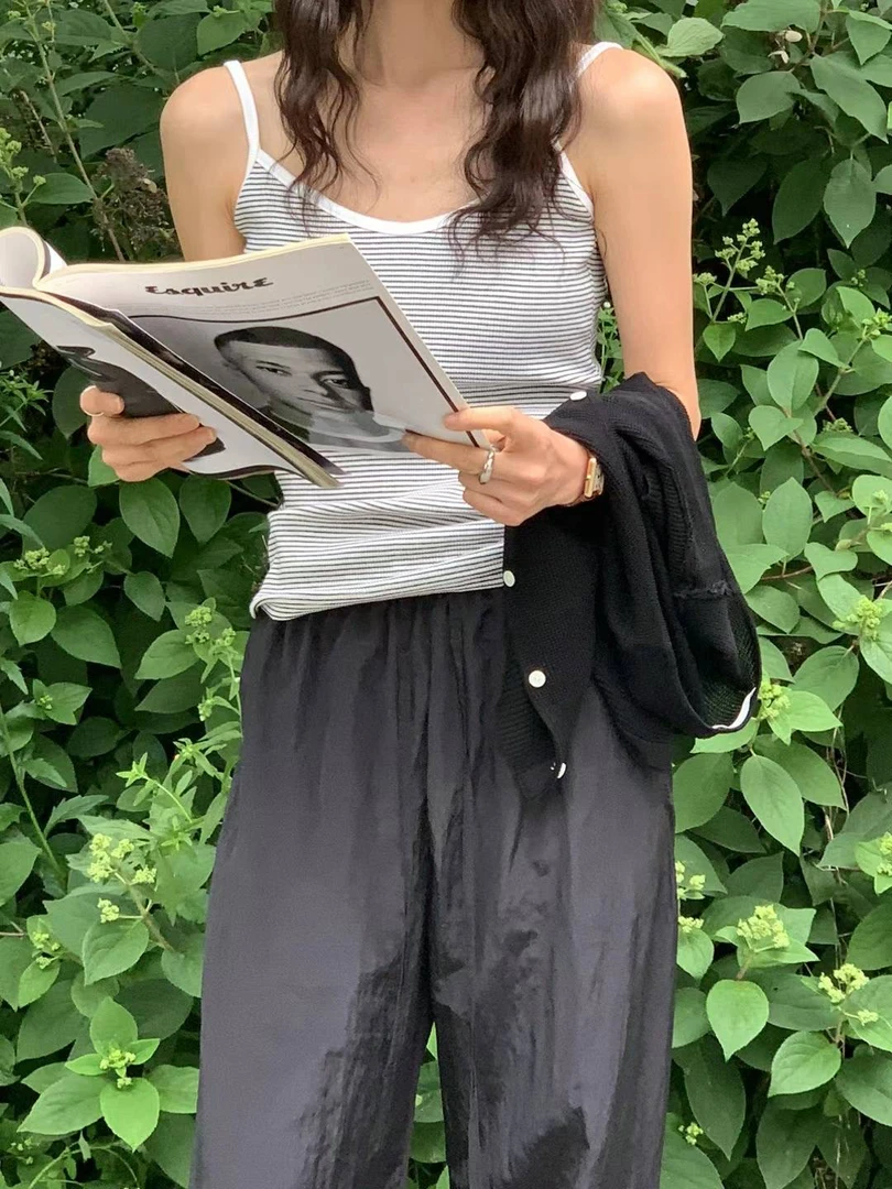 铱莎韩国原单条纹背心