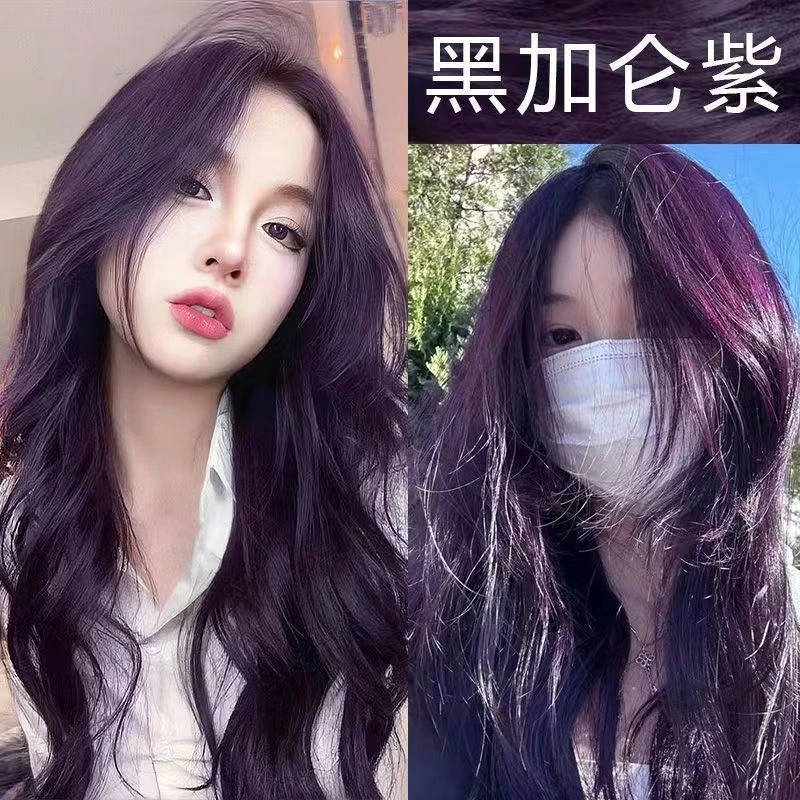 黑加仑紫色染发膏显白荔枝粉棕色蓝黑色黑紫色流行色不伤发染发剂