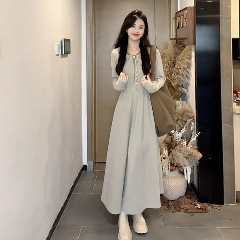 法式针织内搭连衣裙子女秋冬季2024新款小个子高级感气质收腰长裙