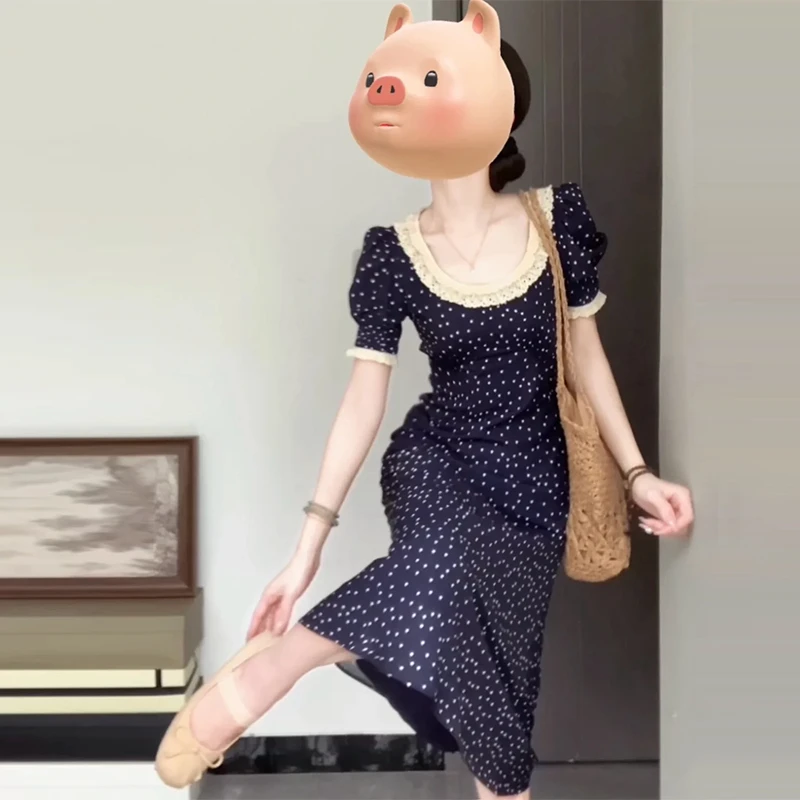 3770法式秋季波点连衣裙子女2024新款夏季海边度假大方得体长裙