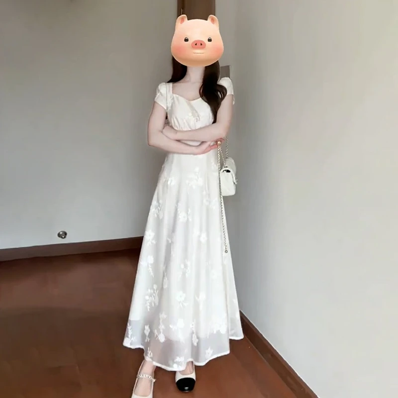 2988白色碎花连衣裙女夏季2024新款小个子法式绝美初恋收腰长裙