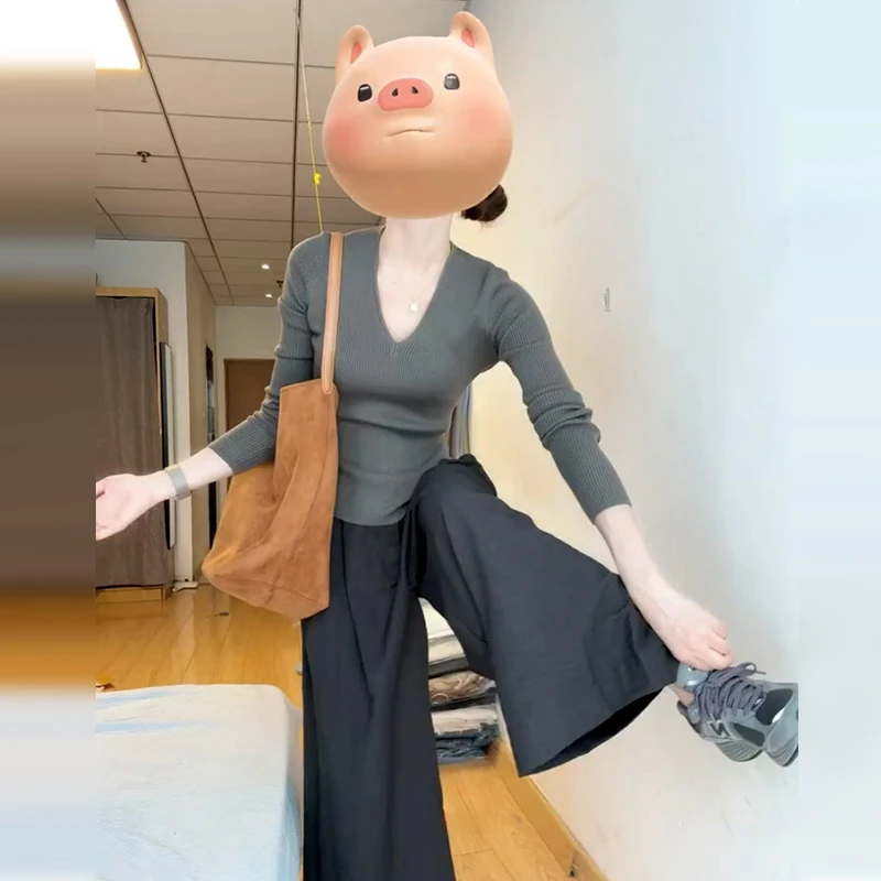 v领针织衫女秋冬季2024新款爆款秋冬内搭打底衫别致修身长袖上衣