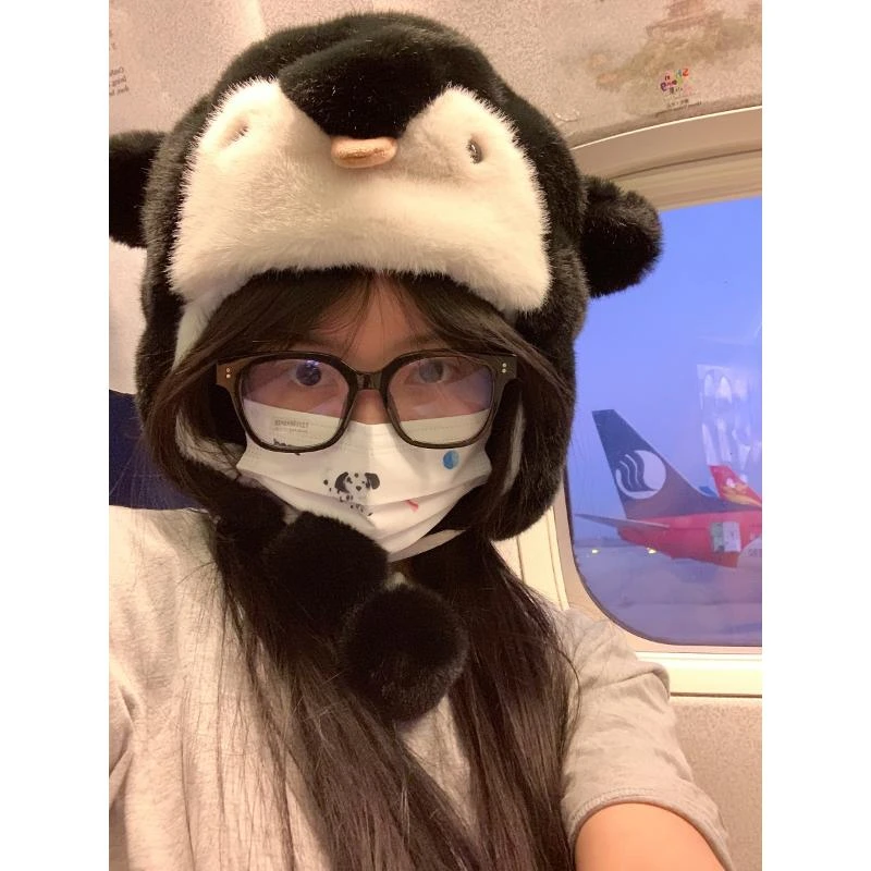 可爱企鹅保暖毛绒帽子女冬季加厚防寒护耳帽骑车滑雪帽冬天百搭