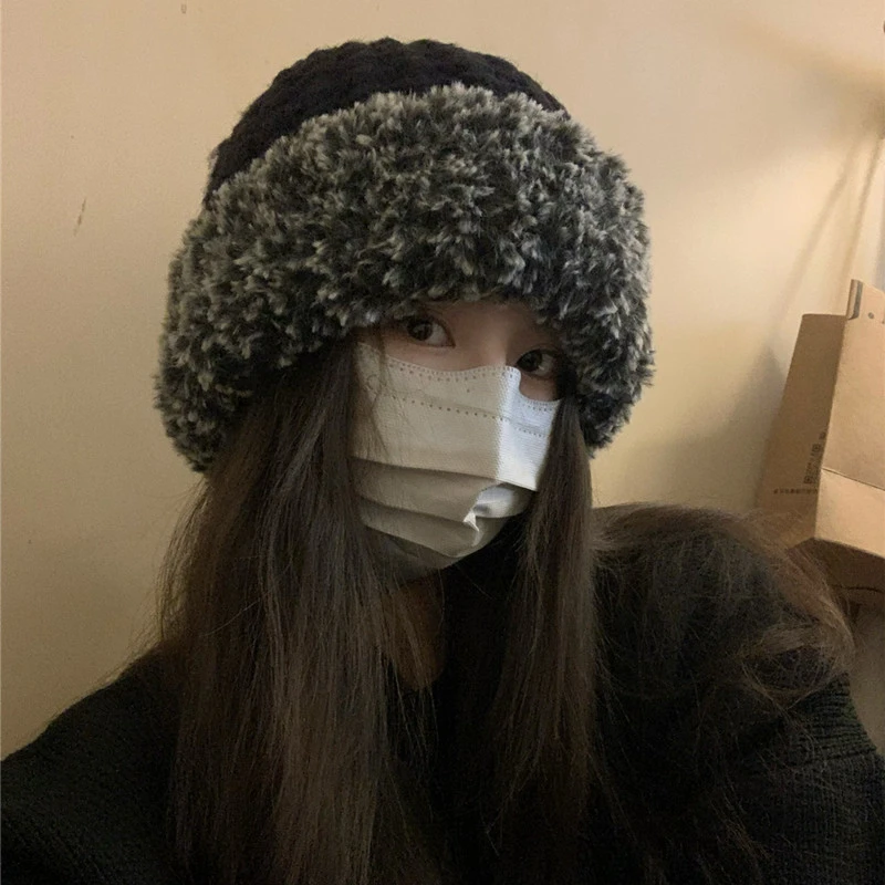 毛绒保暖针织帽子女秋冬加厚防寒护耳大头围毛线帽百搭针织款帽