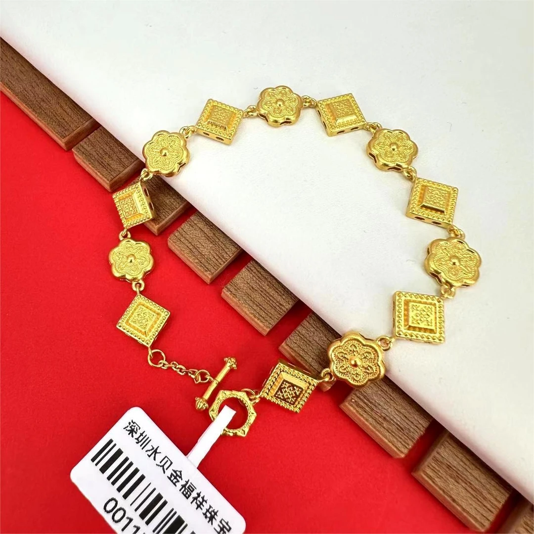 黄金 足金999  盛世华彩华星凝辉古法手链复古菱形百搭款15-20cm