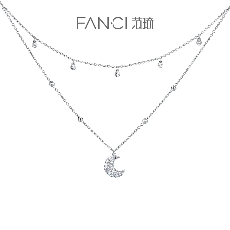 FANCI/范琦 坠链均925银合成锆石 心月之愿双层项链