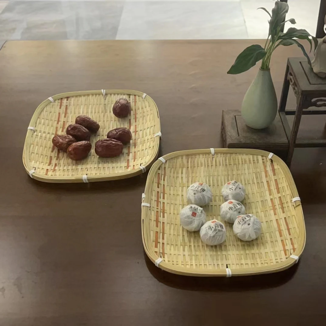 2个竹编正方形点心小盘子23X23厘米