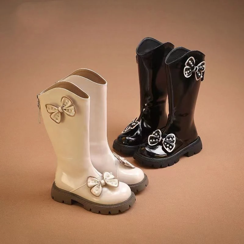 女童高筒靴秋冬加绒公主鞋时尚长筒靴儿童长靴