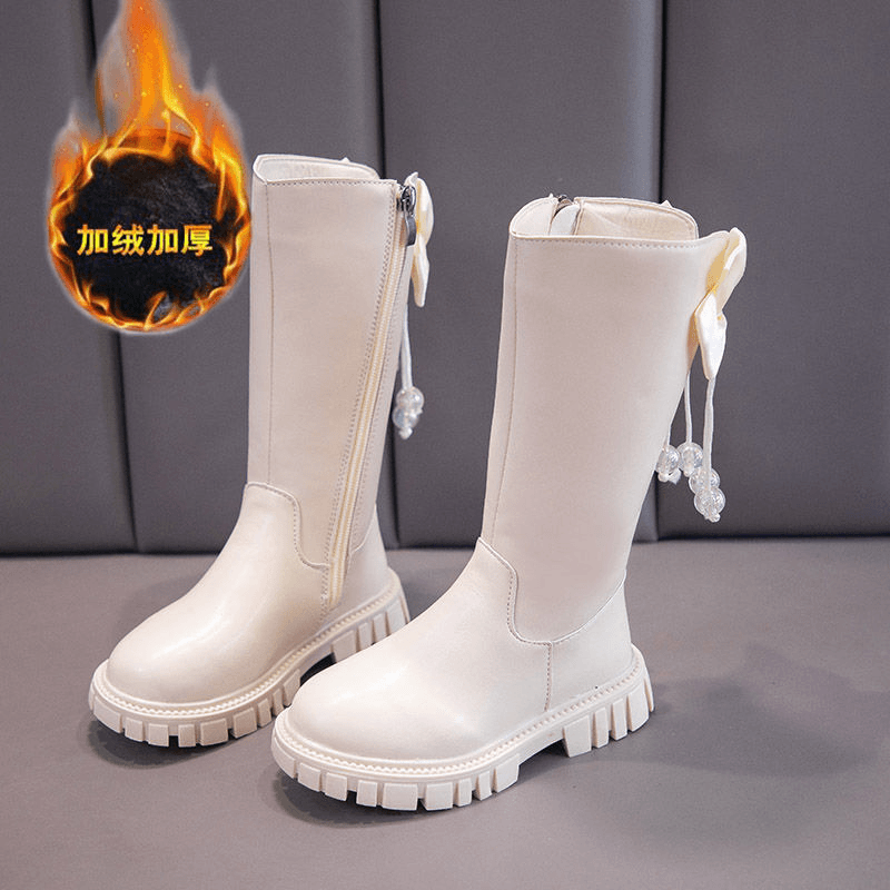 女童长筒靴2023秋冬季女孩皮靴新款保暖加绒棉靴儿童洋气高筒靴潮