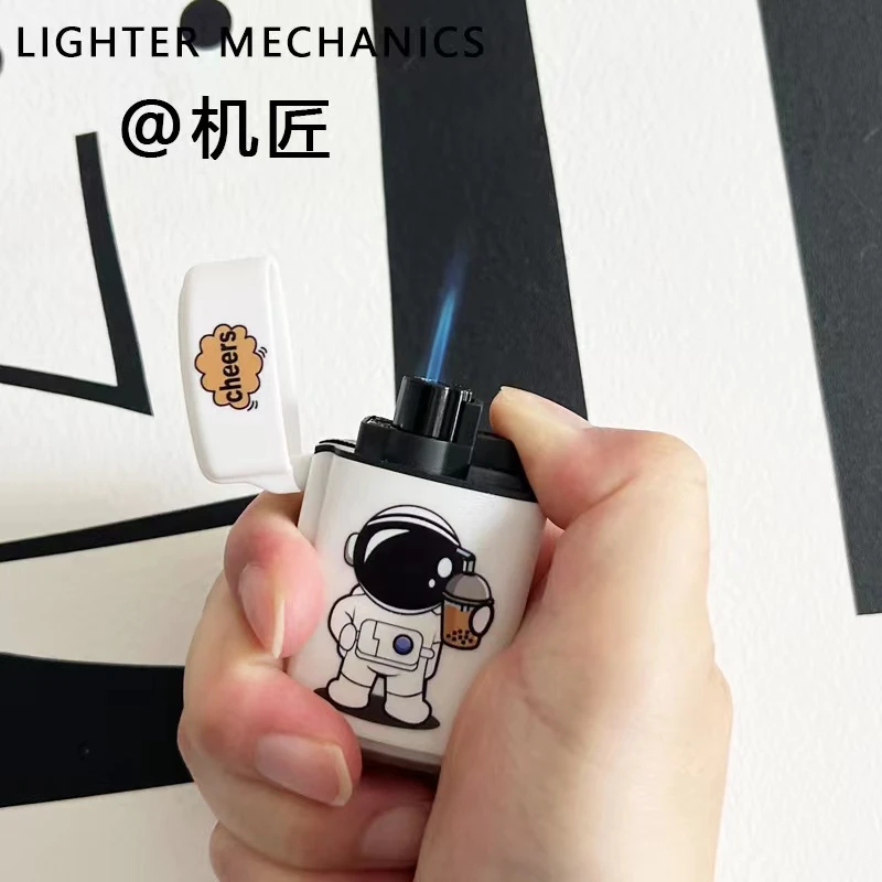 新款蓝焰翻盖防风打火机网红创意个性卡通直冲小焊枪打火机礼物