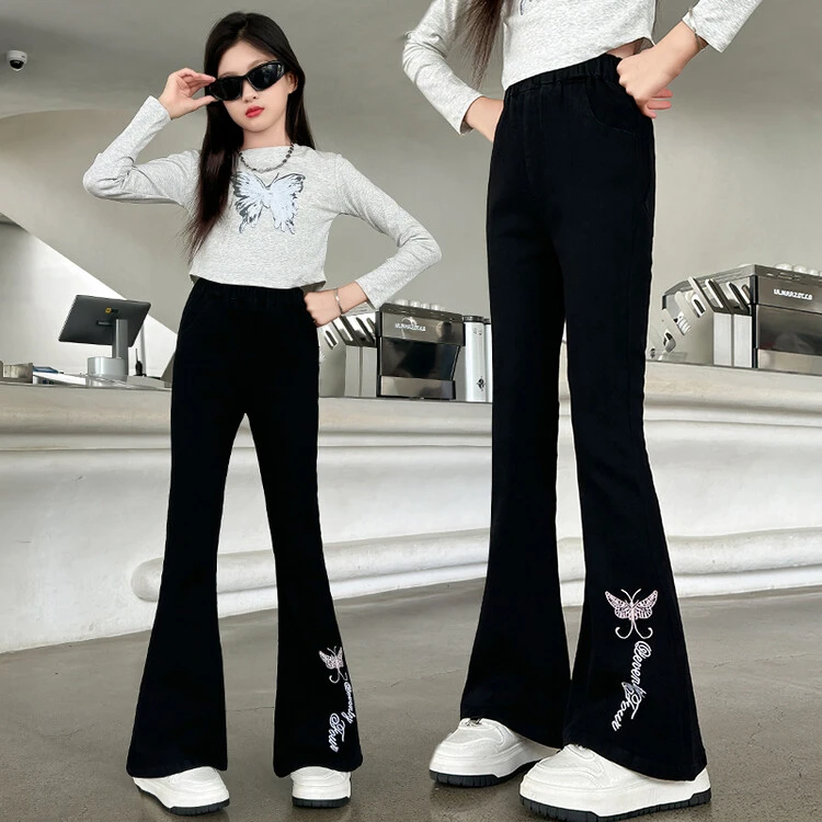 女童喇叭裤春秋款裤子2024新款秋季女大童显瘦微喇牛仔裤儿童秋装