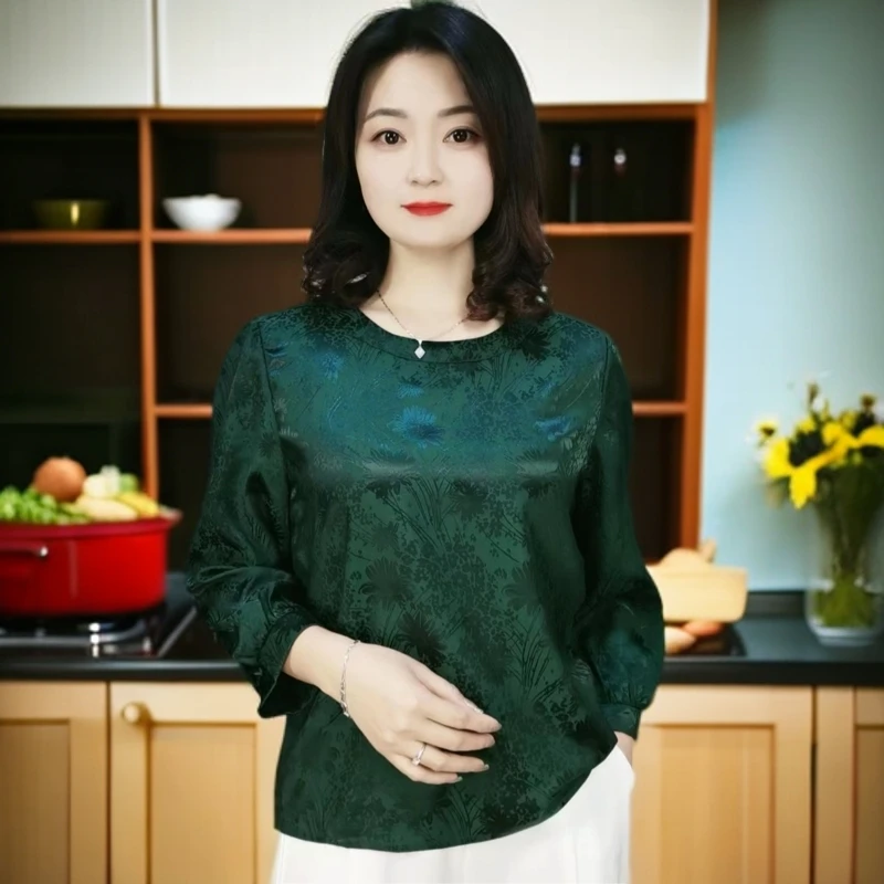 [8868]2024秋季时尚宽松提花妈妈装上衣