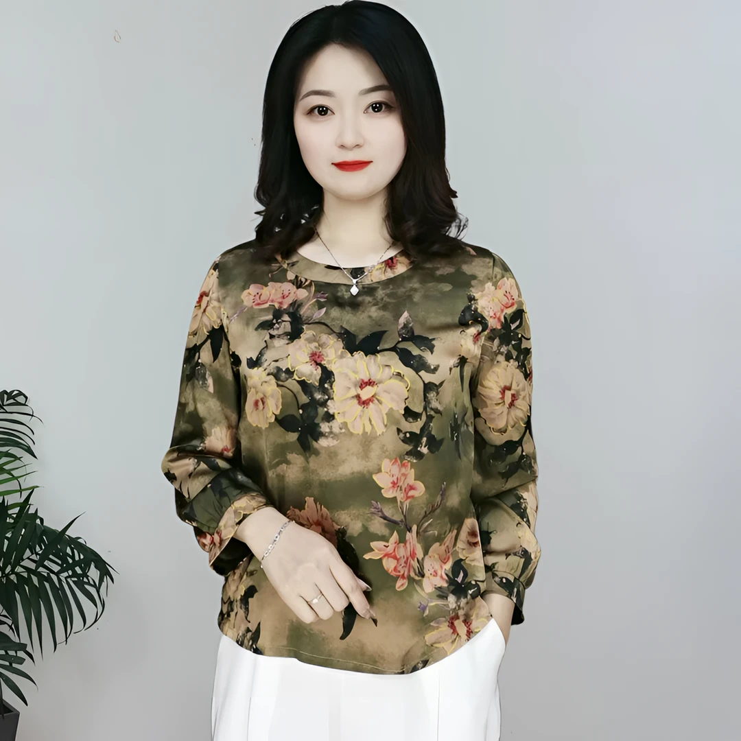 【8822】中老年圆领印花时尚气质洋气宽松妈妈装衬衫