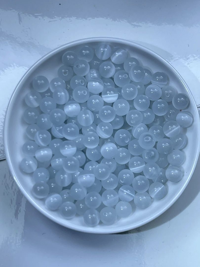 天然珠宝玉石 白猫眼 散珠 Y367 6MM 100颗