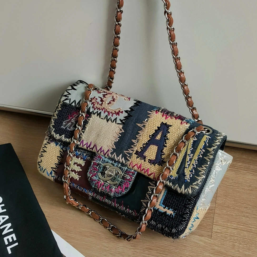 95新  AZUL中古-Chanel 拆单 牛仔刺绣拼接乞丐cf单肩包24065