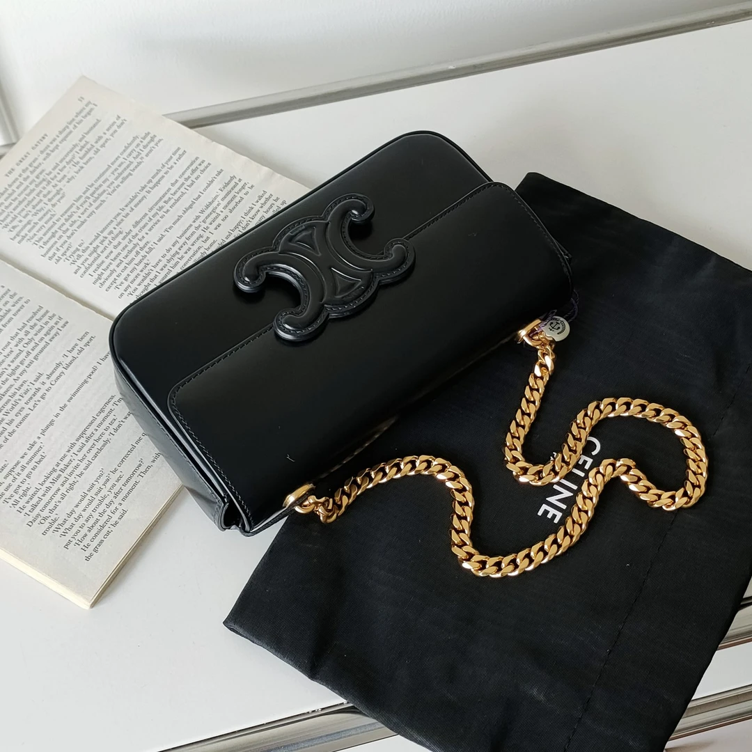 95新 Celine/思琳 Azul - 黑金牛皮凯旋门扣链条包 35446 时尚