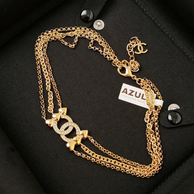 【国庆】99新 Chanel/香奈儿 23P金色爱心双C水钻三层项链18338