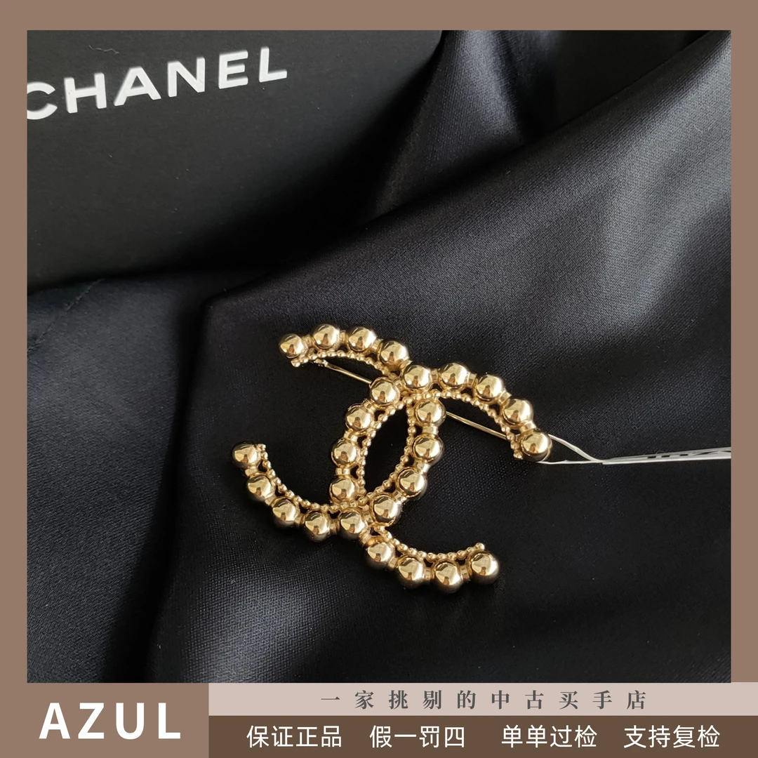 99新 Chanel/香奈儿 Azul-浅金色串珠双C胸针 32811时尚气质百搭