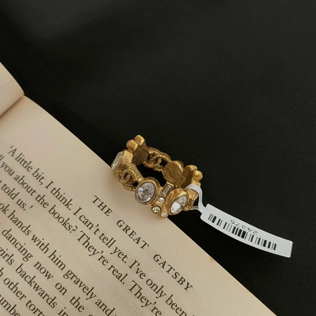 95新 Chanel/香奈儿 Azul中古-Chanel金色不规则水钻双C戒指24375
