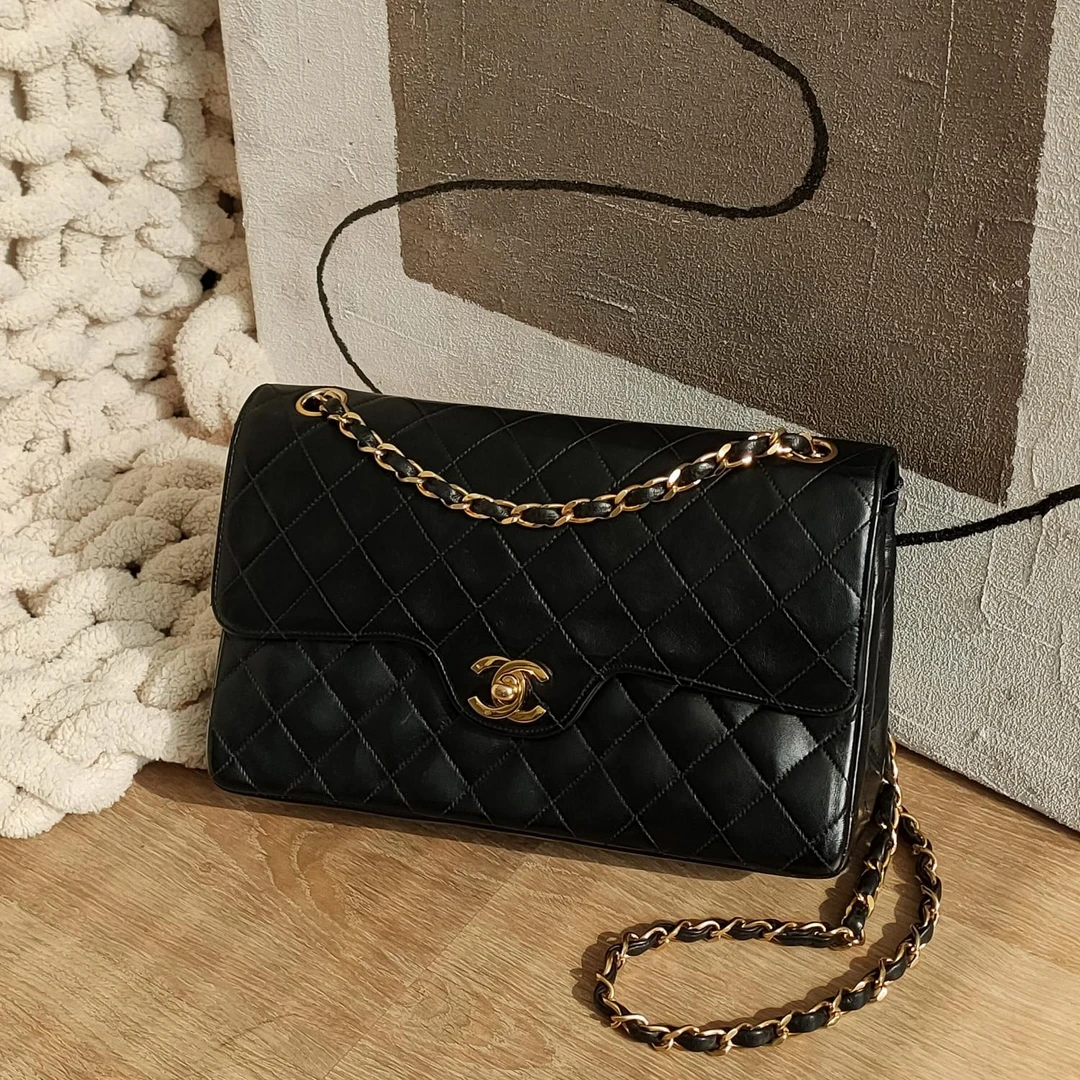 95新  Azul中古-Chanel 中古款黑金cf丁字中号单肩包24177拆单
