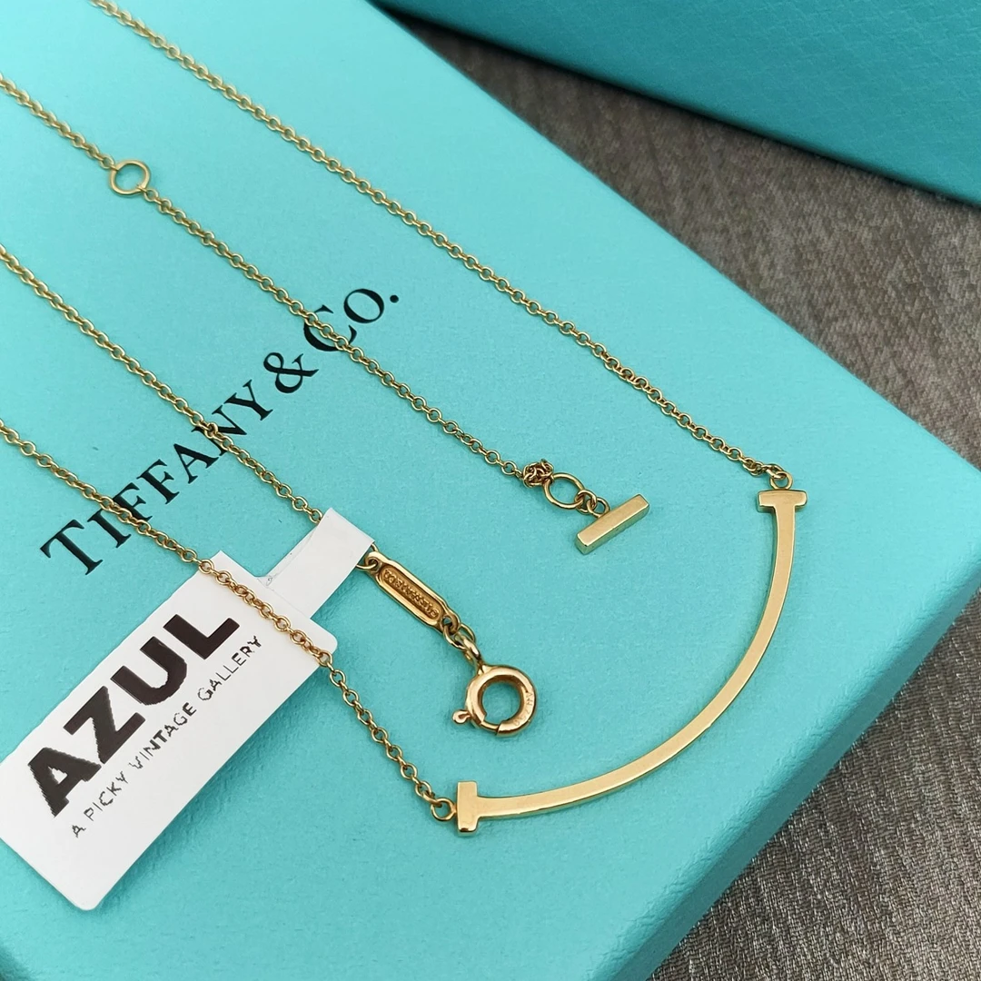 95新  Azul中古-Tiffany 18k黄金小号笑脸项链22587