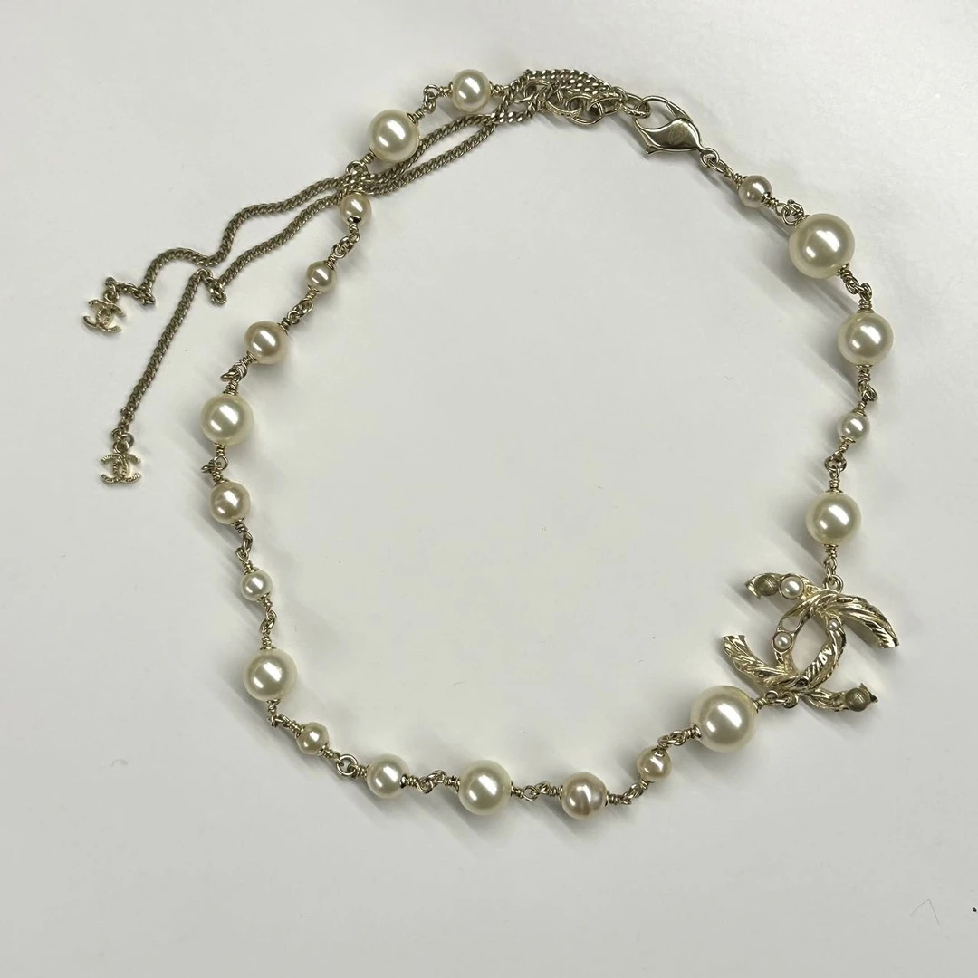 99新 Chanel/香奈儿 Azul-浅金色 满珍珠 浮雕双C 项链 34725精致