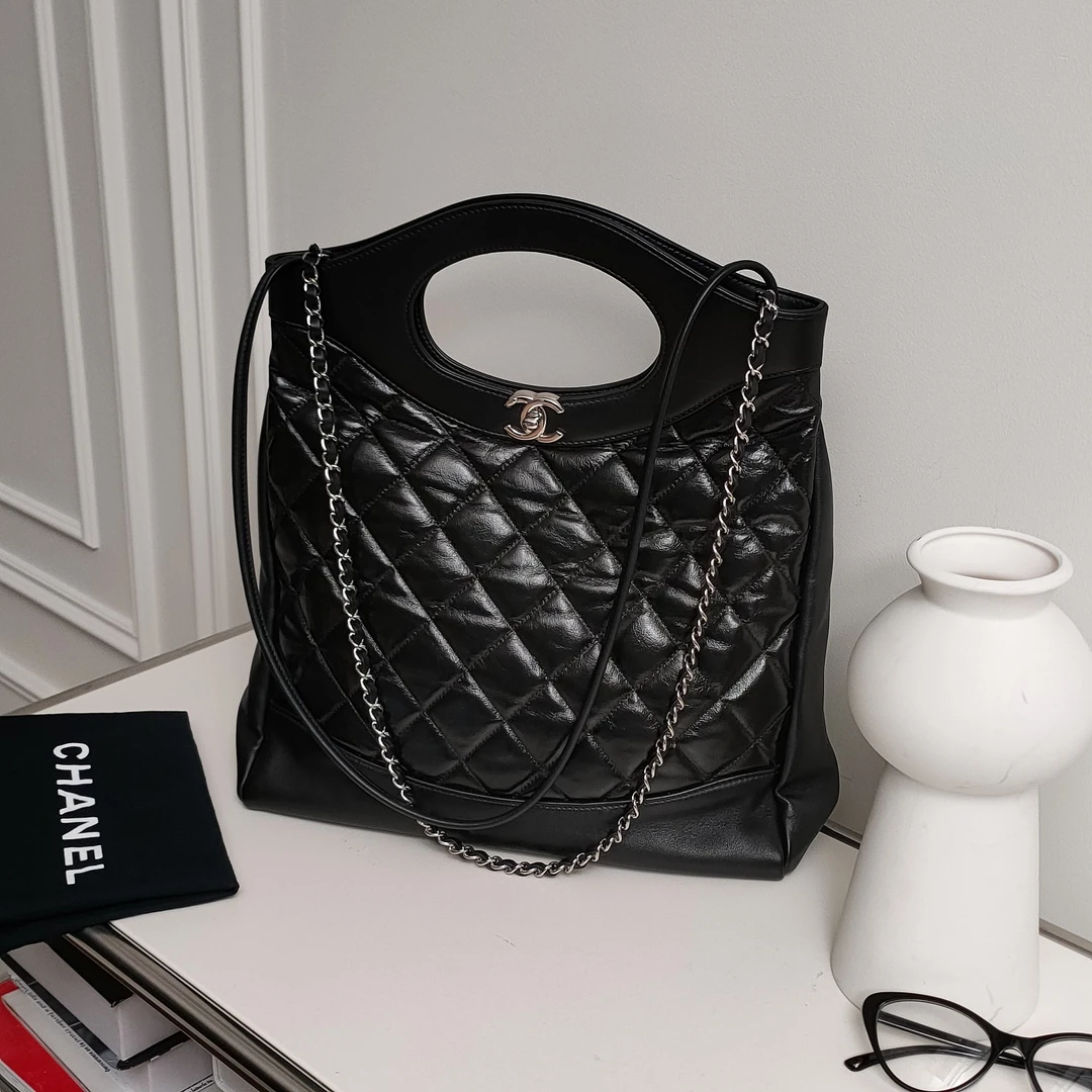 95新 Chanel/香奈儿 Azul-黑银油蜡皮 31bag 小号 单肩包 34551