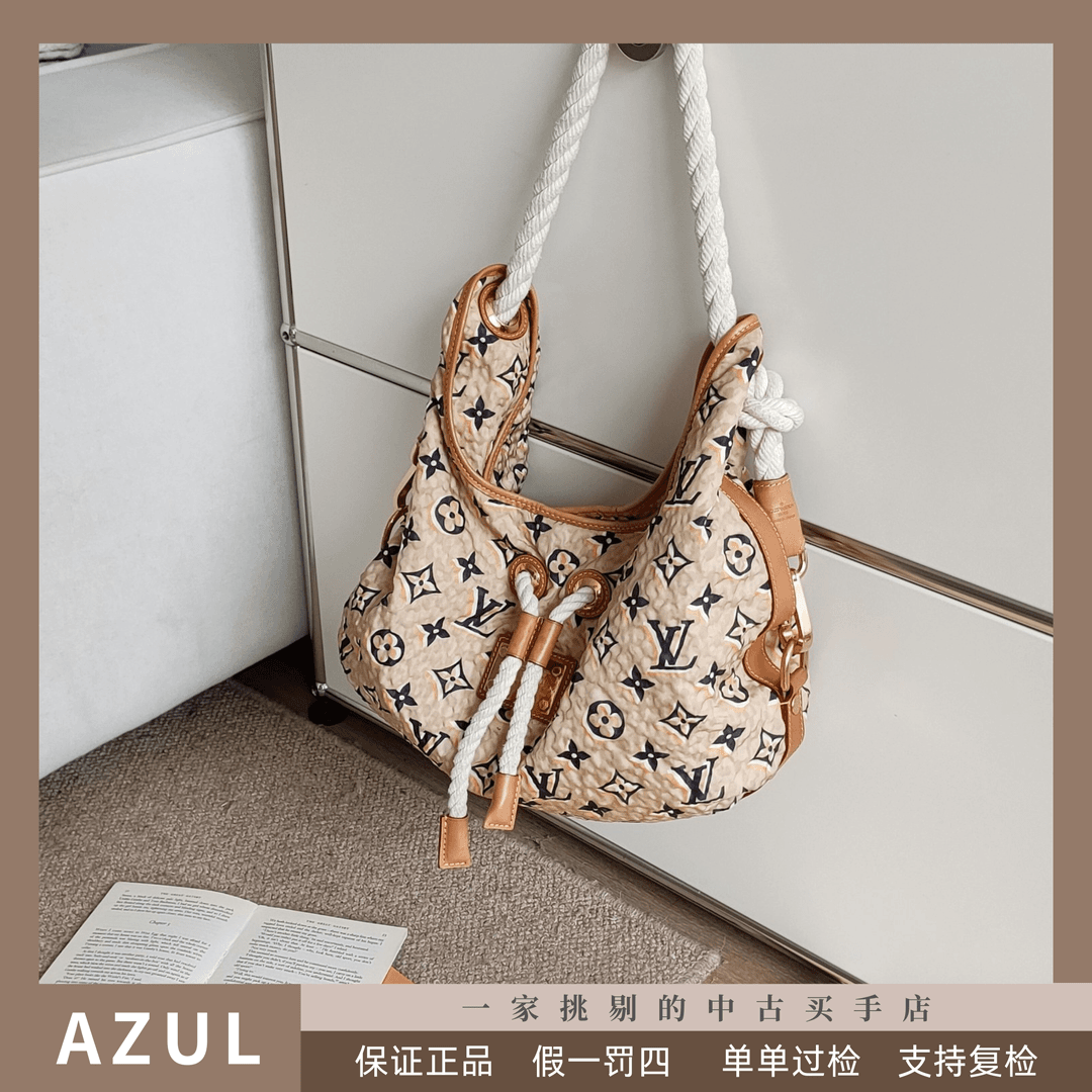 95新 LV Azul- 2010邮轮限定布面3D幻影老花腋下包 31836时尚百搭