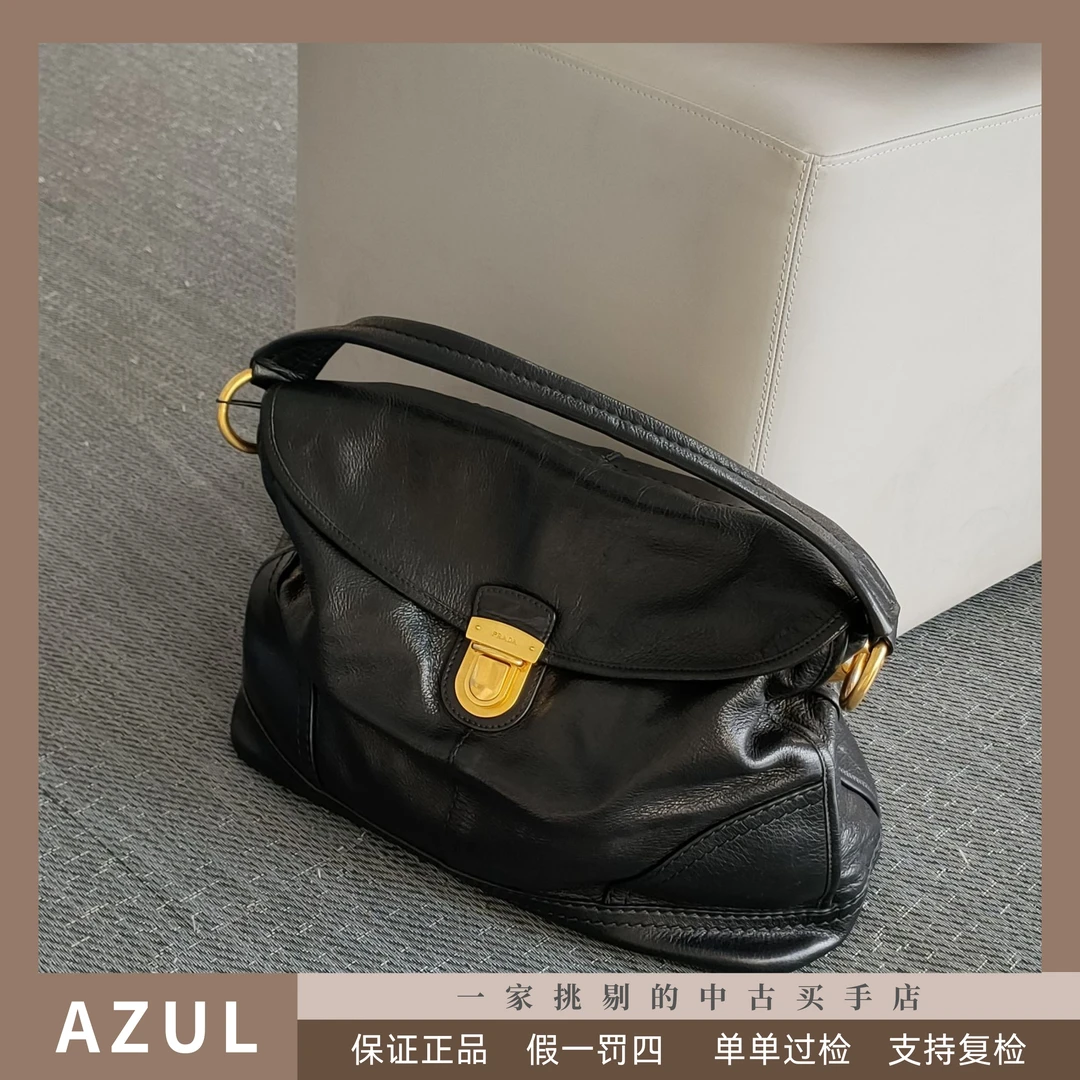 95新 Prada/普拉达 Azul-PRADA黑金牛皮手提单肩包 32507时尚休闲