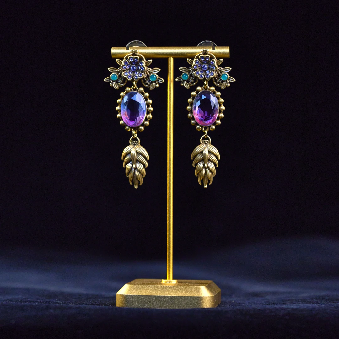 合金锆石耳饰 彩色复古流苏耳钉