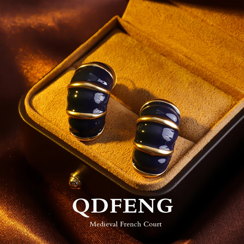 QDFENG 秋冬设计耳针手工滴油珐琅合金时尚轻奢耳钉饰品