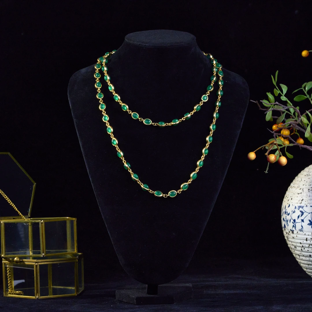 合金琉璃项链 绿色百搭时尚长款项链