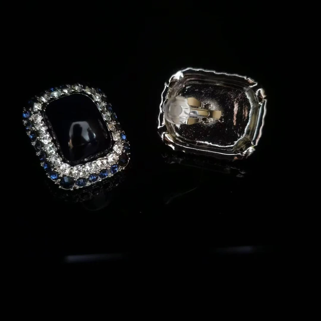 合金仿水晶耳饰 中古vintage星空蓝蓝小众百搭耳夹