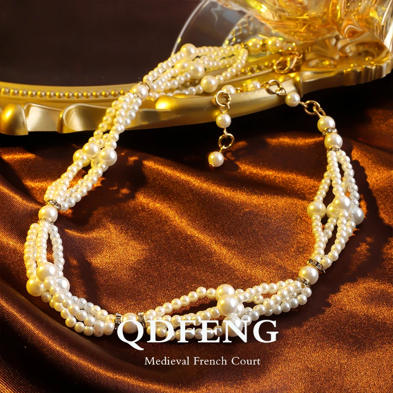 合金树脂项链 QDFENG 中古首饰手工小众复古优雅多层叠戴项链配饰