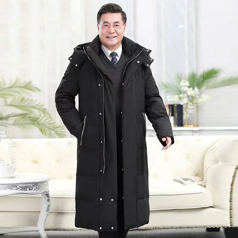 20233新款羽绒服男冬装长款过膝加厚中老年白鸭绒保暖防寒