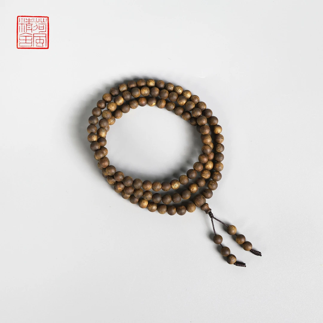 棋楠油叶子九九沉0.7*108颗圆珠多圈沉香手串 保底18克-CX083