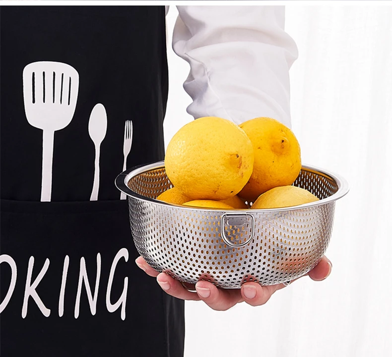 【19.5CM】可挂式不锈钢沥水篮带底架厨房漏盆水果篮/食品接触级