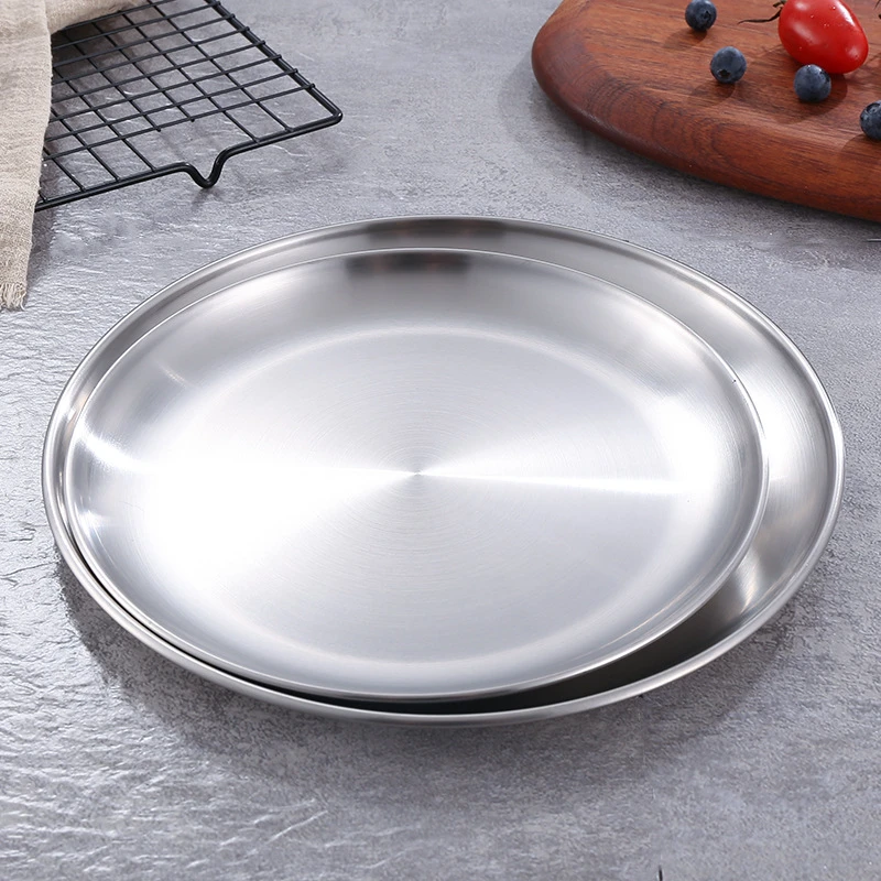 【加大不加价】30cm大号韩式不锈钢盘水果盘多用烧烤盘餐厅托盘摆盘