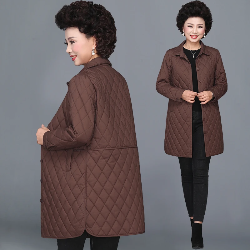 秋冬季中长款女时尚洋气宽松加厚棉衣中年保暖妈妈装中老年人棉袄