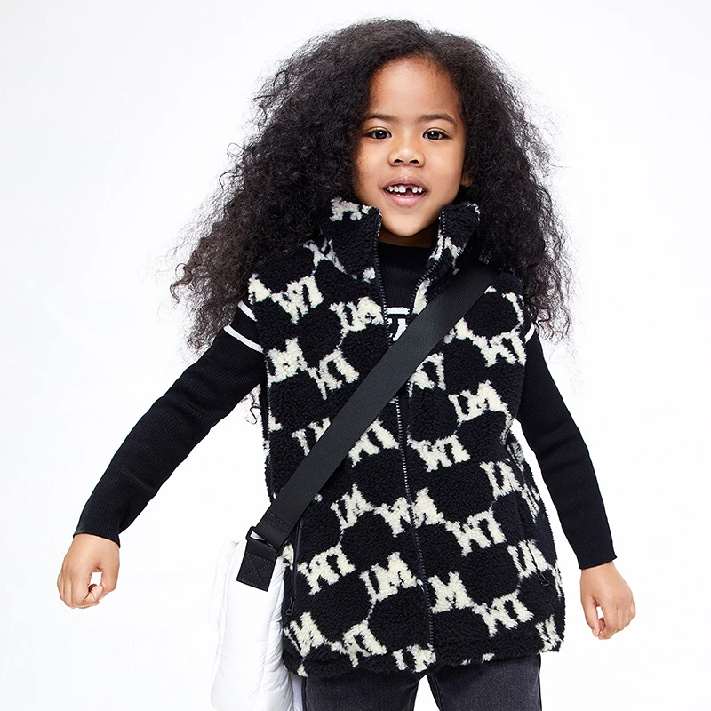 100-120little moco童装冬装男女童老花保暖背心外套
