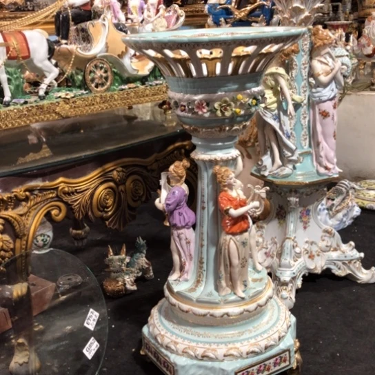 三乐女 花插   手绘描金   花瓶老仓库