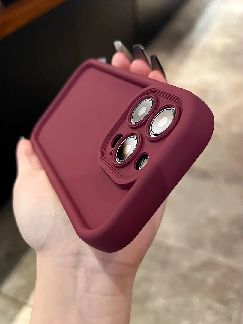 高级感酒红纯色软壳iPhone14适用苹果15promax情侣手机壳12全包13