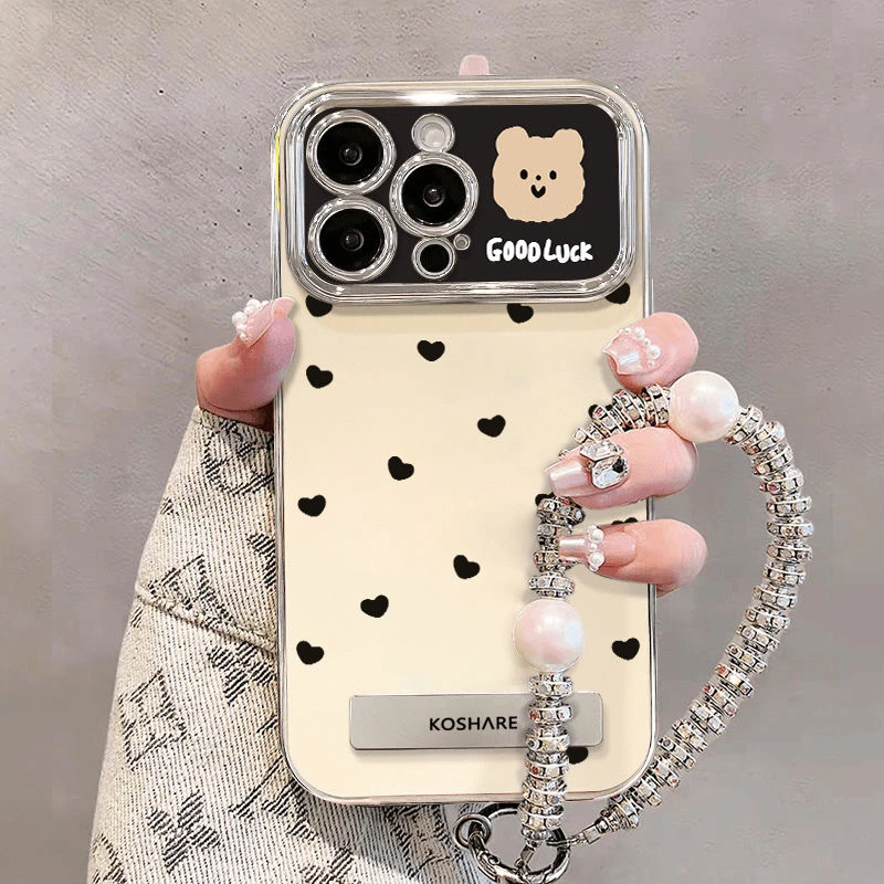 爱心小熊适用iPhone苹果13挂链手机壳16promax新款14网红15防摔12